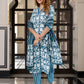 Jaitpuriya Women Teal Blue And Off White Pure Cotton Straight Kurta Bottom Dupatta set