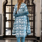 Jaitpuriya Women Teal Blue And Off White Pure Cotton Straight Kurta Bottom Dupatta set