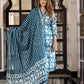Jaitpuriya Women Teal Blue And Off White Pure Cotton Straight Kurta Bottom Dupatta set