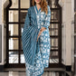 Jaitpuriya Women Teal Blue And Off White Pure Cotton Straight Kurta Bottom Dupatta set