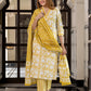 Jaitpuriya Women Mustard And Off White Pure Cotton Straight Kurta Bottom Dupatta set