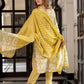 Jaitpuriya Women Mustard And Off White Pure Cotton Straight Kurta Bottom Dupatta set