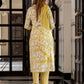 Jaitpuriya Women Mustard And Off White Pure Cotton Straight Kurta Bottom Dupatta set