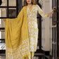 Jaitpuriya Women Mustard And Off White Pure Cotton Straight Kurta Bottom Dupatta set