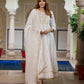 Jaitpuriya Women White Pure Cotton Anarkali Kurta Bottom Dupatta set