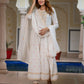 Jaitpuriya Women White Pure Cotton Anarkali Kurta Bottom Dupatta set