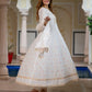 Jaitpuriya Women White Pure Cotton Anarkali Kurta Bottom Dupatta set