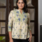 Jaitpuriya Women Blue And Off White Floral Print Peplum Tops