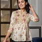 Jaitpuriya Women Brown And Off White Floral Print Peplum TOP