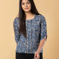 Jaitpuriya Women Blue And Beage Cotton Ragular Top