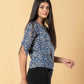 Jaitpuriya Women Blue And Beage Cotton Ragular Top