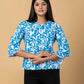 Jaitpuriya Women Turquoise Cotton Shrit Top