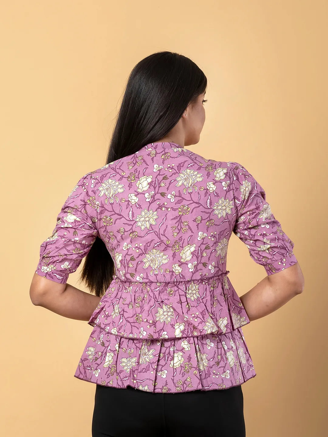 Jaitpuriya Women Mauve Cotton Shrit Top