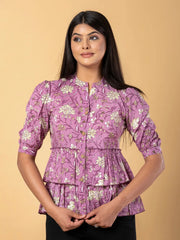 Jaitpuriya Women Mauve Cotton Shrit Top