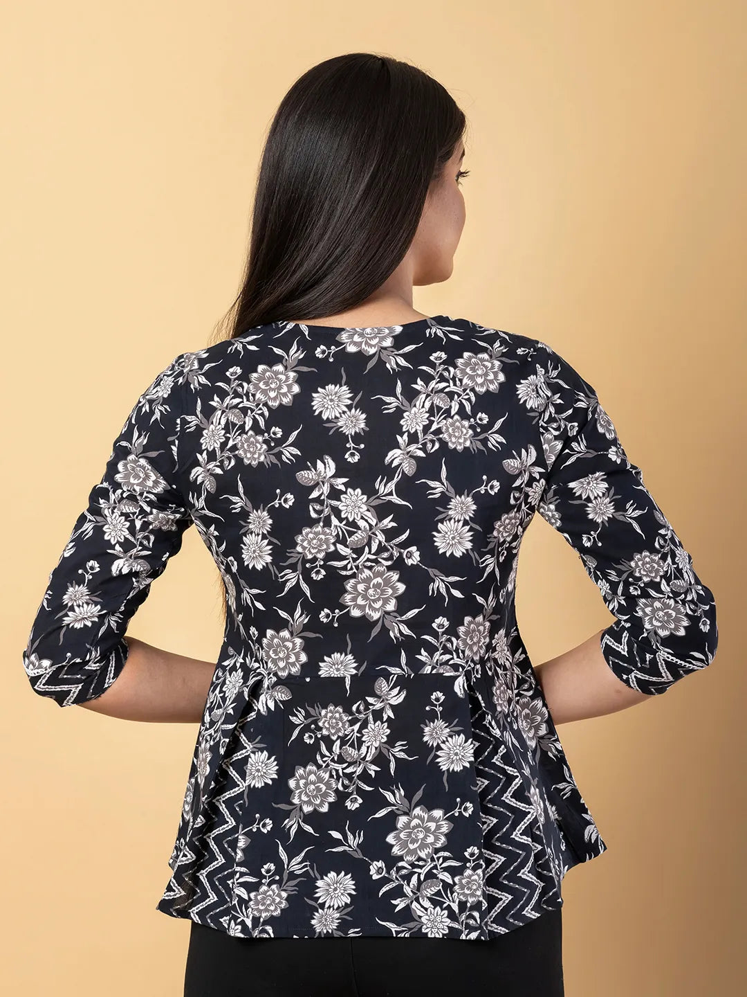Jaitpuriya Women Black Cotton Cinched Waist Top