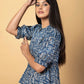 Jaitpuriya Women Blue And Beage Cotton Peplum Top