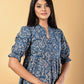 Jaitpuriya Women Blue And Beage Cotton Peplum Top
