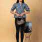 Jaitpuriya Women Blue And Beage Cotton Peplum Top