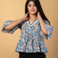 Jaitpuriya Women Sky Blue Cotton Peplum Top