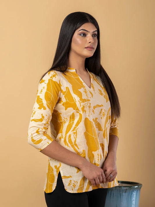 Jaitpuriya Women Mustard Cotton Ragular Top
