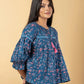 Jaitpuriya Women Teal Blue Cotton Cinched Waist Top