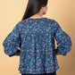 Jaitpuriya Women Teal Blue Cotton Cinched Waist Top