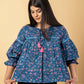 Jaitpuriya Women Teal Blue Cotton Cinched Waist Top