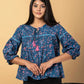 Jaitpuriya Women Teal Blue Cotton Cinched Waist Top