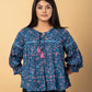 Jaitpuriya Women Teal Blue Cotton Cinched Waist Top