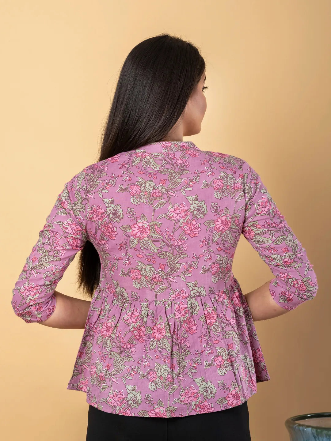 Jaitpuriya Women Mauve Cotton Peplum Top