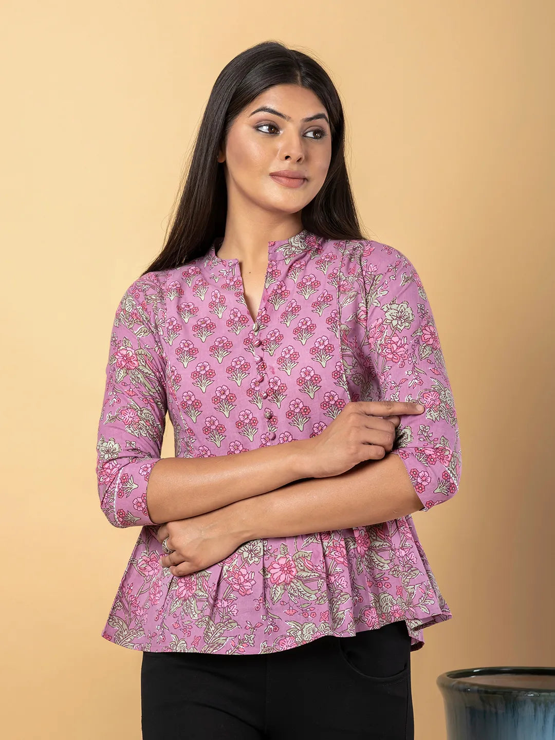 Jaitpuriya Women Mauve Cotton Peplum Top
