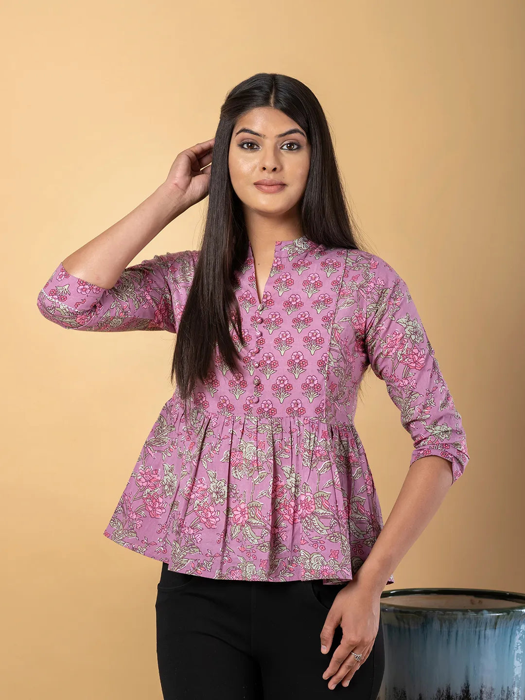 Jaitpuriya Women Mauve Cotton Peplum Top