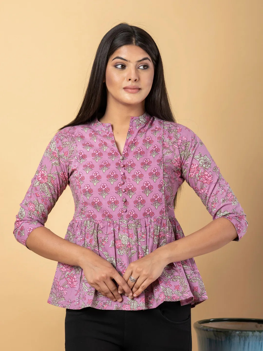 Jaitpuriya Women Mauve Cotton Peplum Top