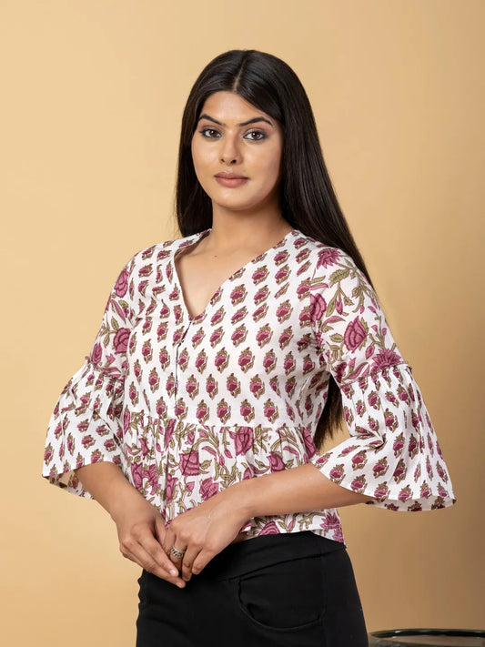 Jaitpuriya Women White Cotton Crop Top