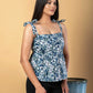 Jaitpuriya Women Teal Blue And White Cotton Peplum Top