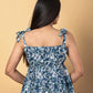 Jaitpuriya Women Teal Blue And White Cotton Peplum Top
