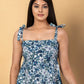 Jaitpuriya Women Teal Blue And White Cotton Peplum Top