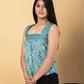 Jaitpuriya Women Teal Blue Cotton Styled Back Top