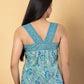 Jaitpuriya Women Teal Blue Cotton Styled Back Top