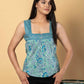 Jaitpuriya Women Teal Blue Cotton Styled Back Top