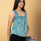 Jaitpuriya Women Teal Blue Cotton Styled Back Top