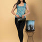 Jaitpuriya Women Teal Blue Cotton Styled Back Top