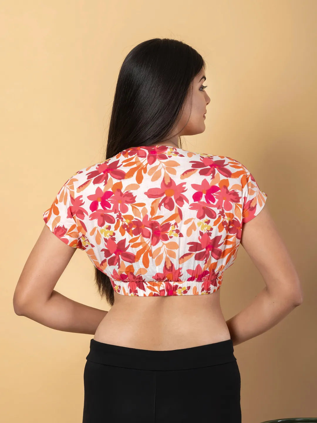 Jaitpuriya Women White And Peach Cotton Crop Top