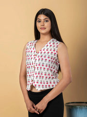 Jaitpuriya Women White Cotton Vest Top