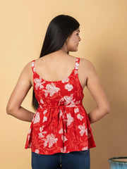 Jaitpuriya Women Red Cotton Peplum Top