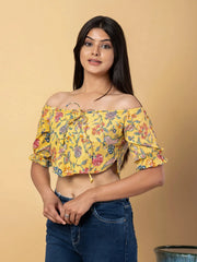 Jaitpuriya Women Mustard Cotton Bardot Top