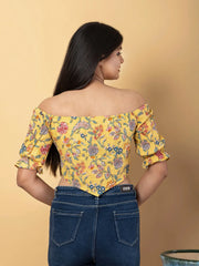 Jaitpuriya Women Mustard Cotton Bardot Top