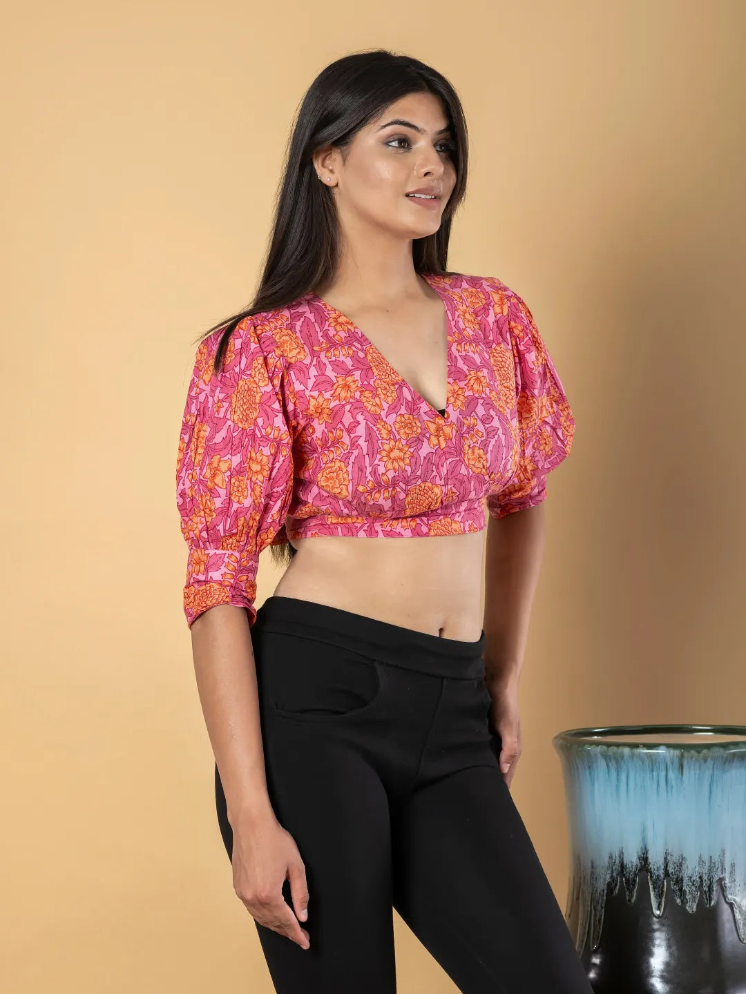 Jaitpuriya Women Pink Cotton Crop Top