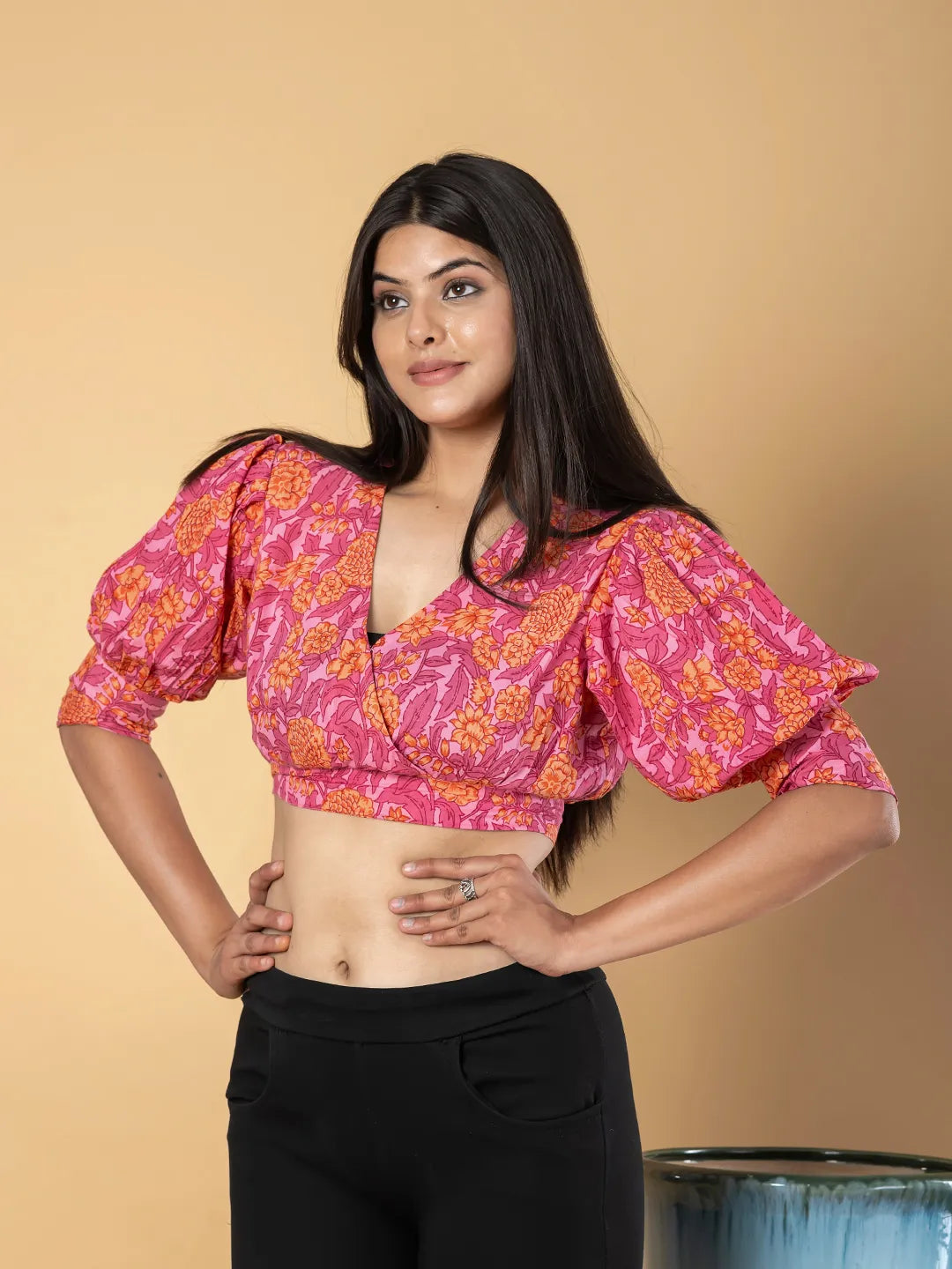 Jaitpuriya Women Pink Cotton Crop Top