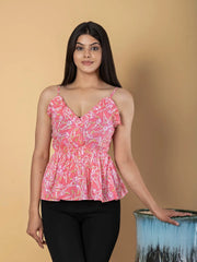 Jaitpuriya Women Pink Cotton Empire Top